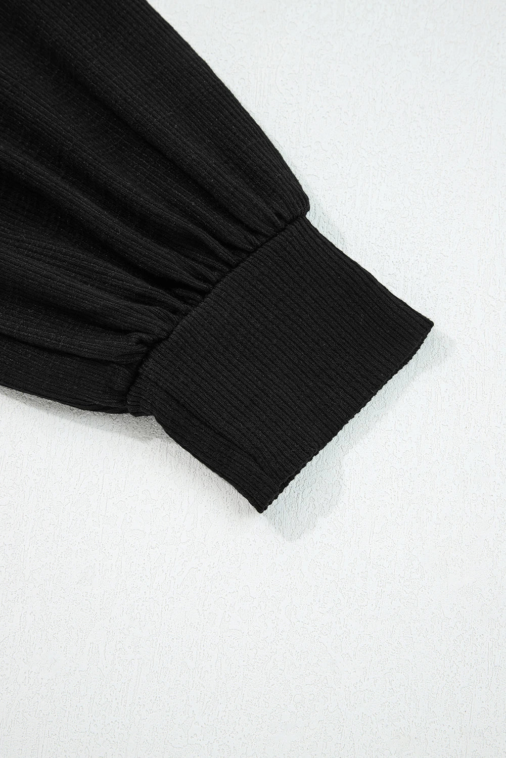 Black Exposed Seam Textured Knit V Neck Pullover Top