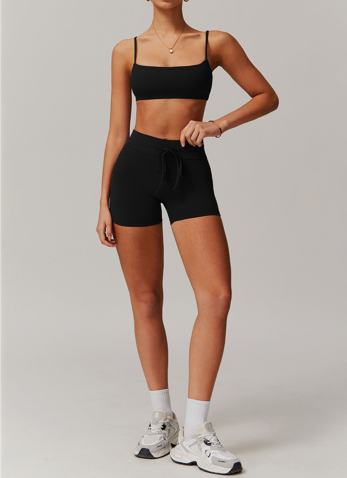 Sports Sets with Thin Strap Bra and Tight Shorts