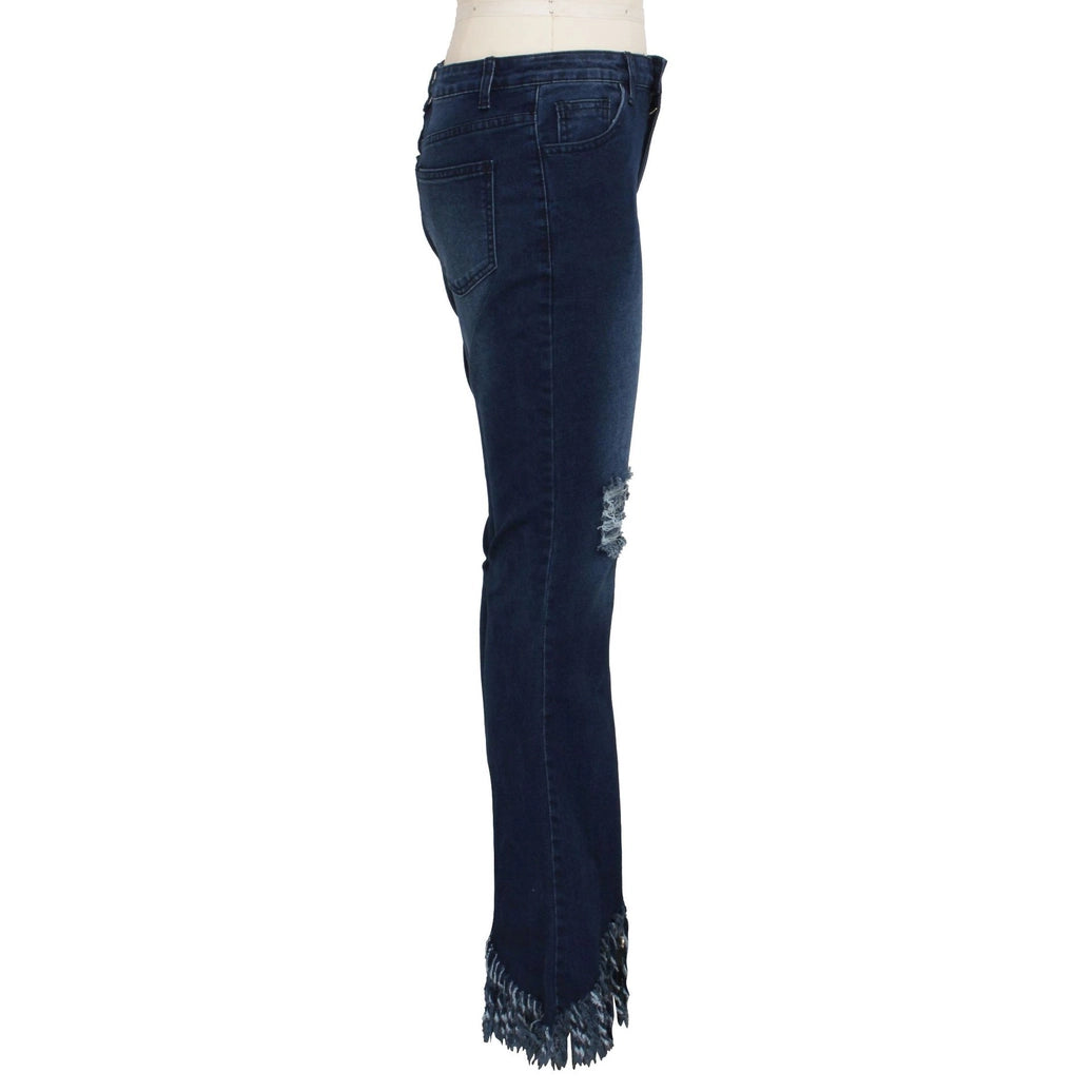 Western High Rise Fringe Ripped Flare Jeans