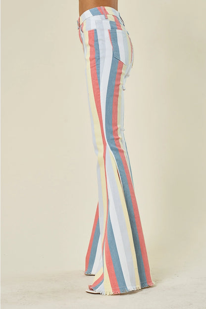Multi Stripe Denim Bellbottom Jeans -Terra Multi 1003