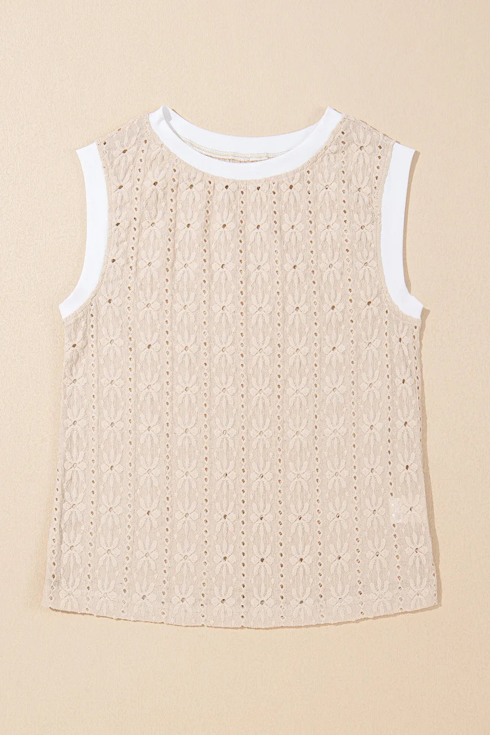 Oatmeal Floral Textured Crew Neck Tank Top