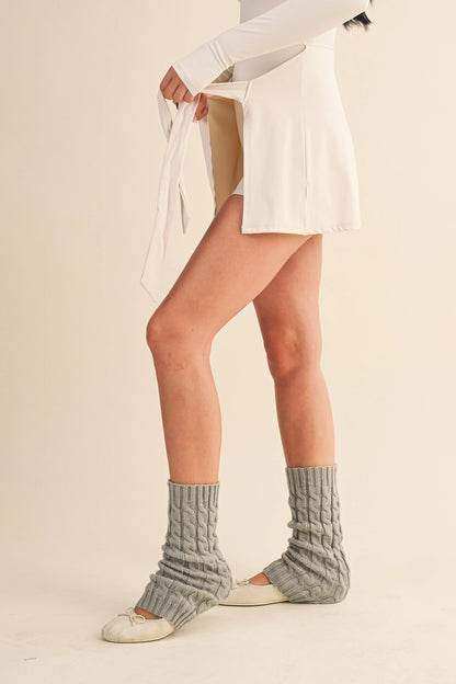 Cream Long Sleeve Wrap Tie Front Dress