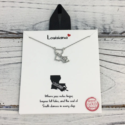 Louisiana Cut Out State W/Word Necklace