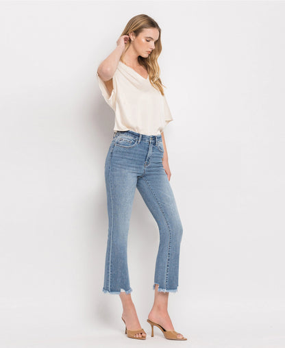 High Rise Frayed Hem Crop Flare Jeans (BELLA)