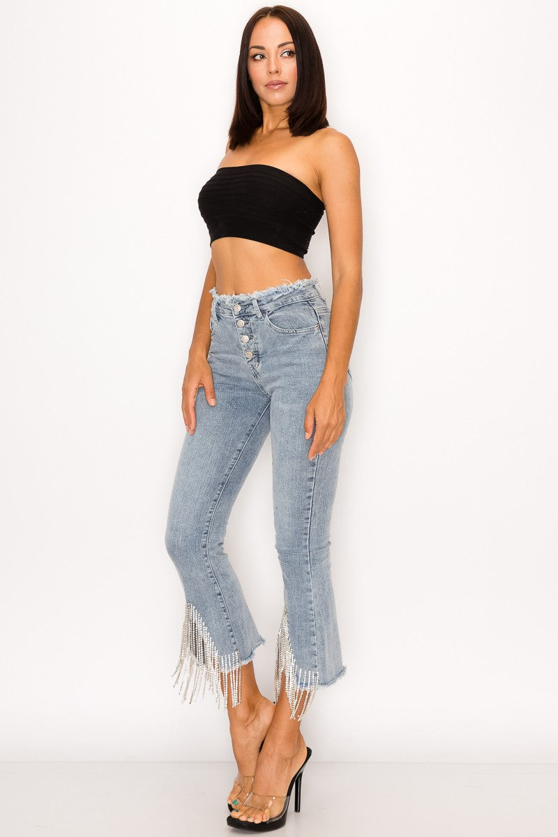 Rhinestone Fringe Denim jeans
