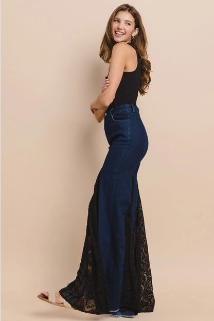 Lace Detail Wide Leg Jeans 2481PIB Dk Denim