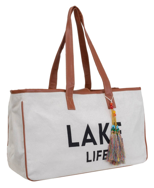 Canvas Slogan Tote "Lake Life"