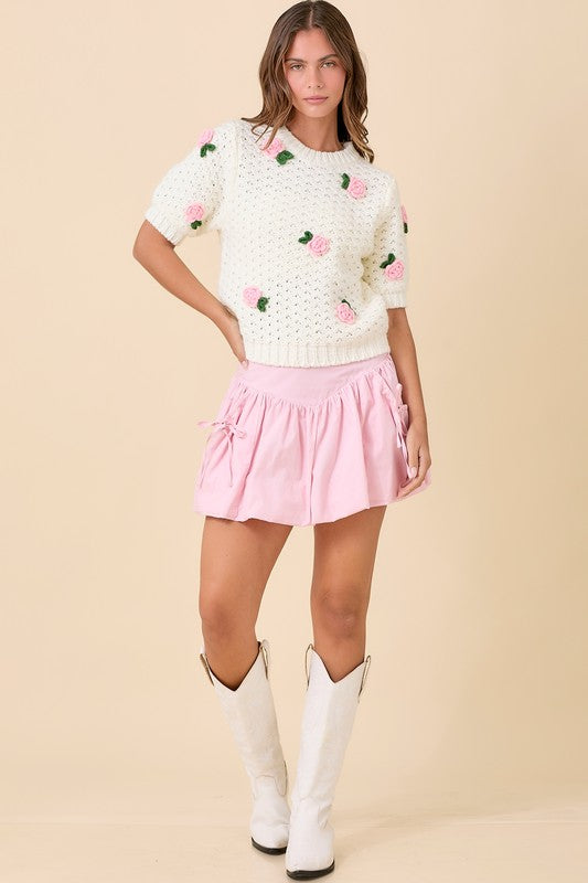 Bubble Skort with Ribbon Bow Tie Pocket Detail
