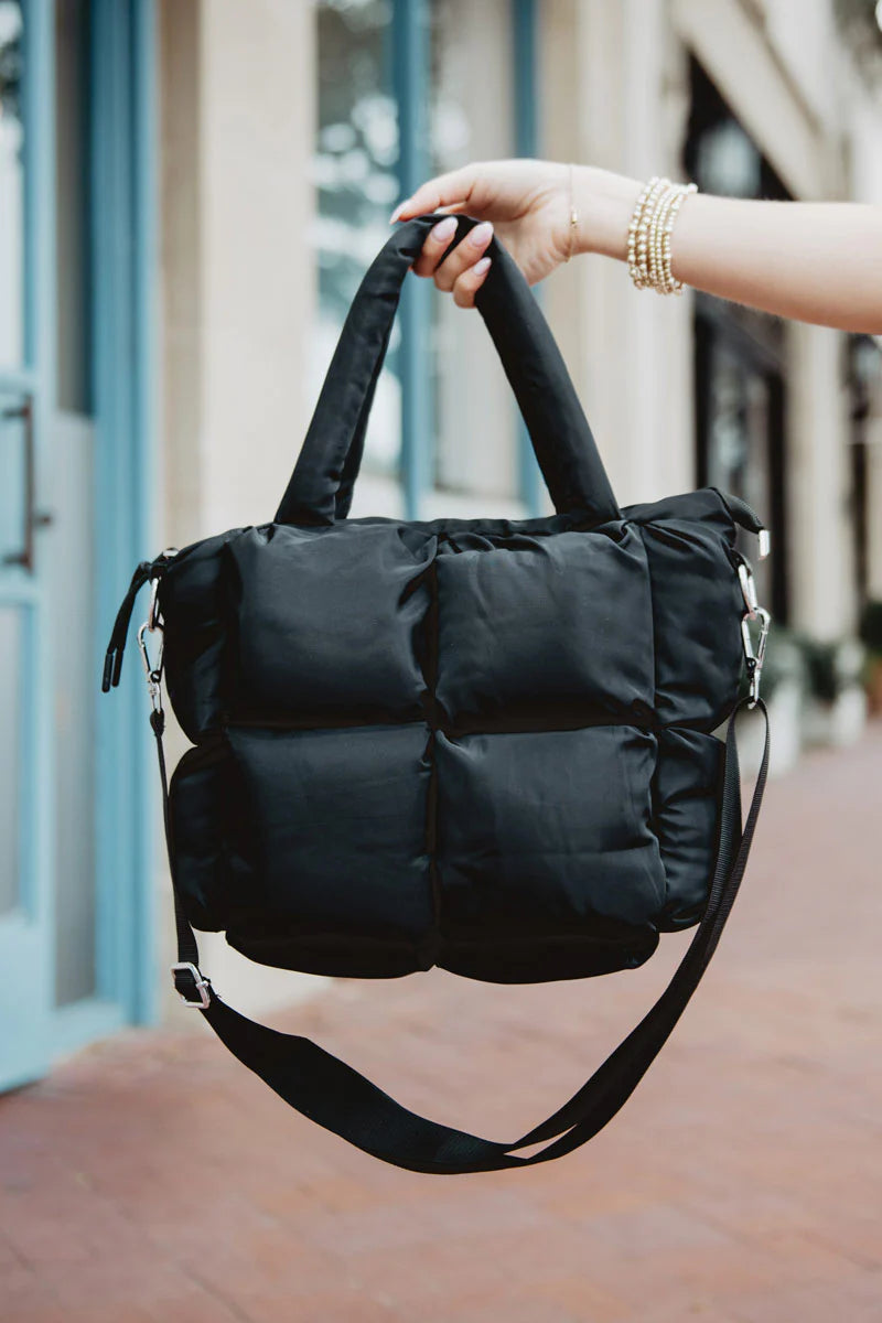 Black Mini Puffer Tote Handbag